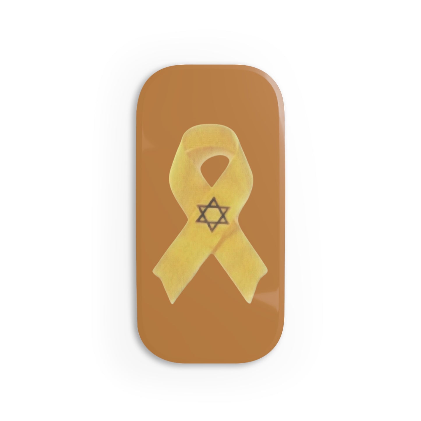 Phone Grip: Yellow Ribbon Hostage Support Design, Turquoise Background, Orange