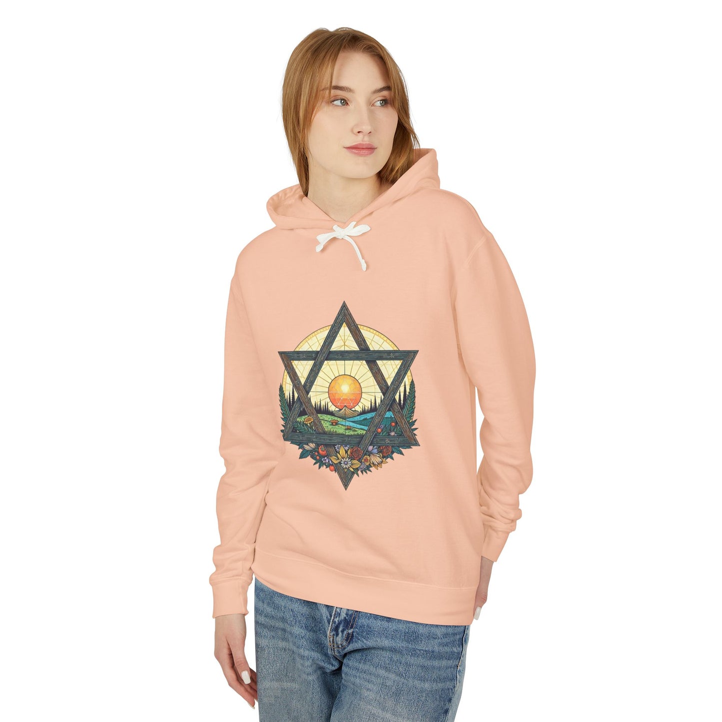 Jewish Floral Star of David Magen David Floral Landscape Hoodie Sweatshirt