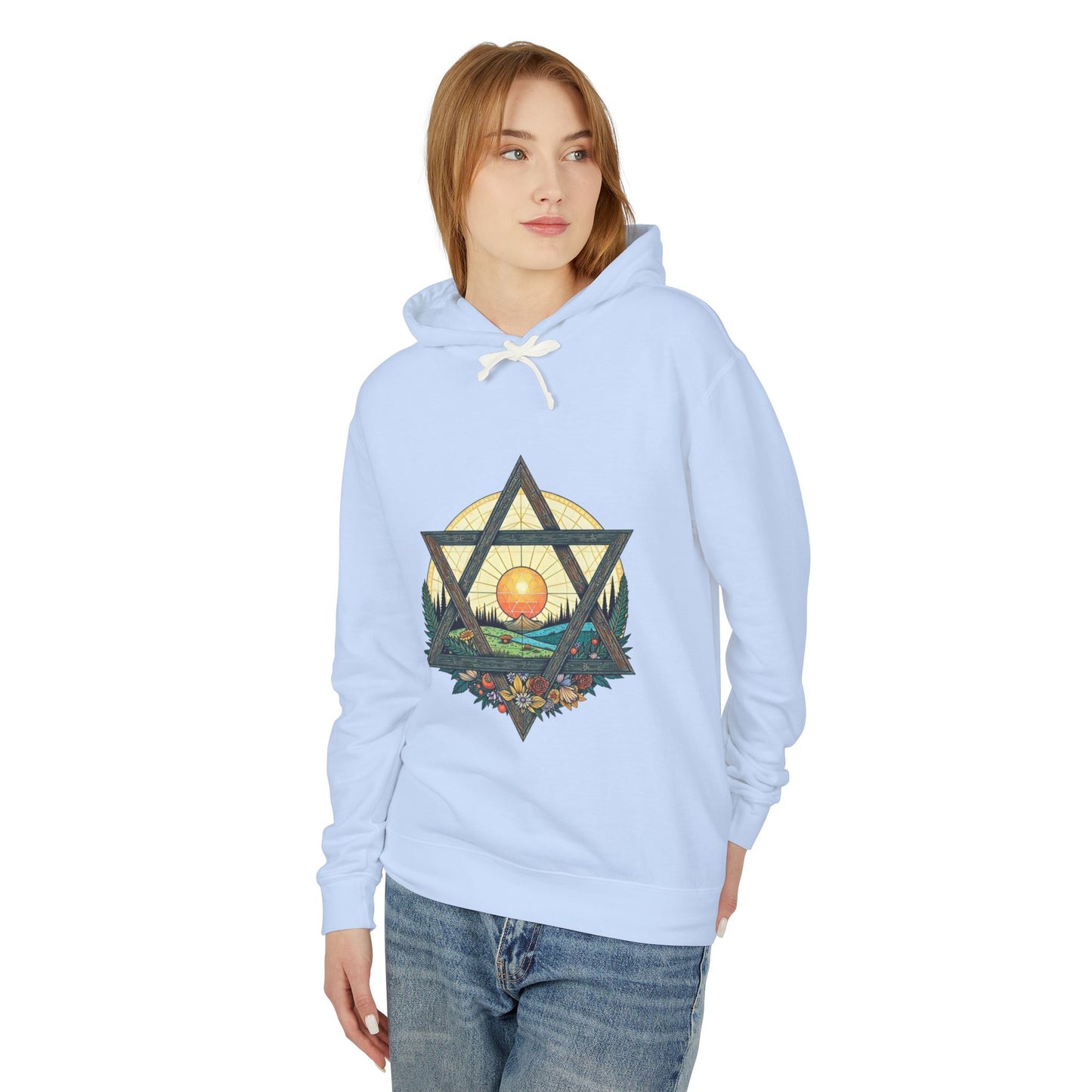 Jewish Floral Star of David Magen David Floral Landscape Hoodie Sweatshirt