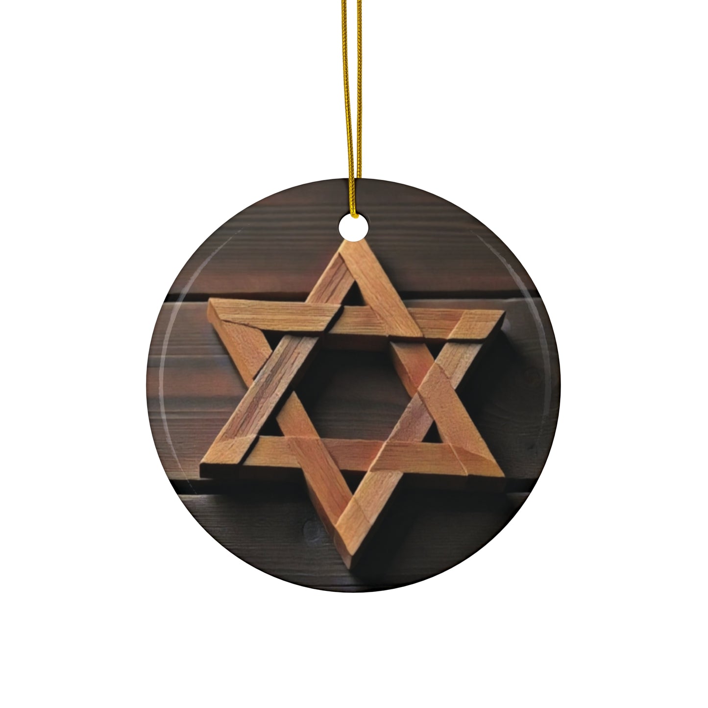 Ceramic Ornament - Jewish Star of David Wooden Magen David, Wood Planks Background