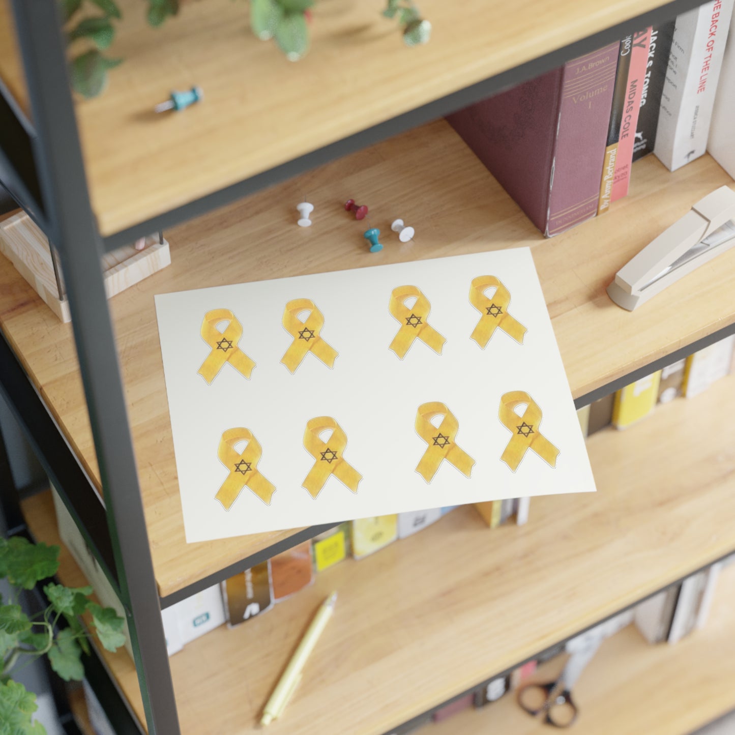 Sticker Sheets - Yellow Awareness Ribbon with Star of David Colored Pencil Art Print