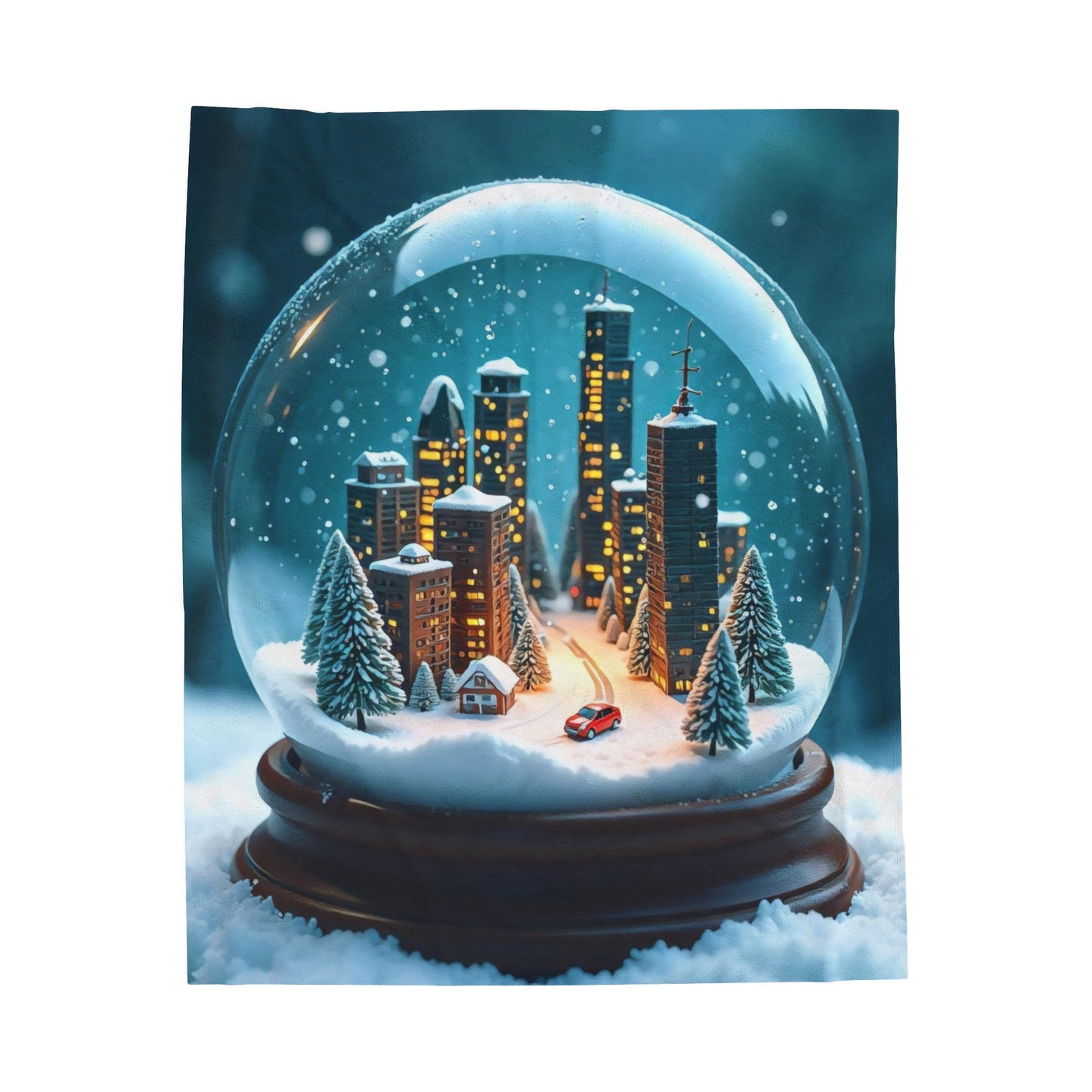 Velveteen Plush Blanket -- Snowy City in a Snowglobe Art Print