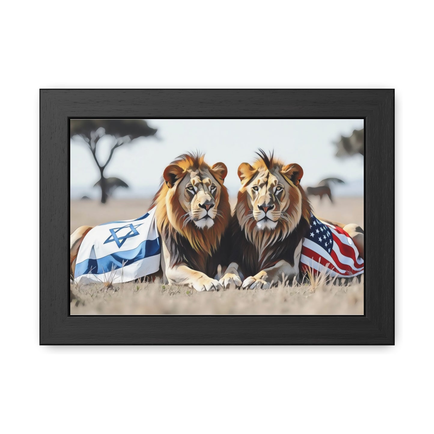 Artistic Framed Posters - America Israel Lions "Guardians of Unity: Lions of America and Israel" Chaia Malana