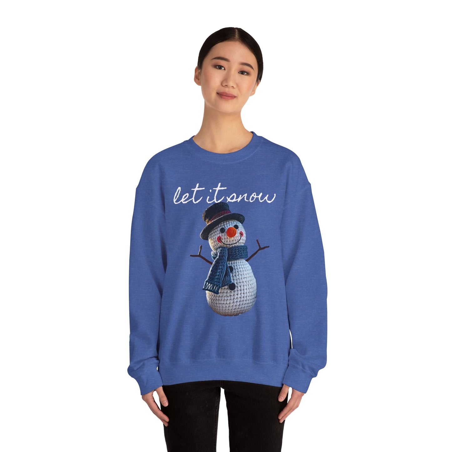 Unisex Heavy Blend™ Crewneck Sweatshirt  -- Cute Crochet Snowman Art Print "let it snow"