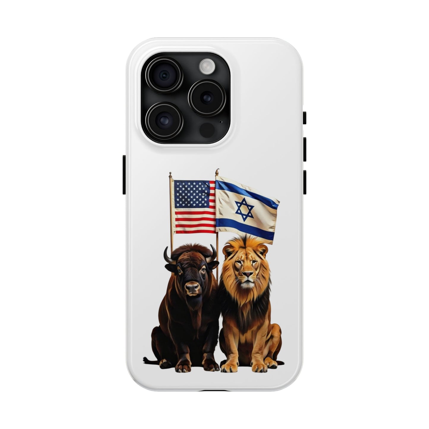 Phone Case - "Unity of Strength" American Bison and Lion with Israeli and American Flags Art by Chaia Malana