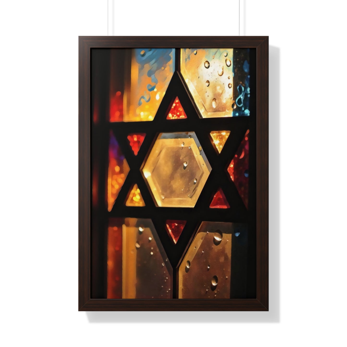 Artistic Framed Poster - Stained Glass Style Judaica Star of David Art Print "Eternal Light Star of Remembrance" Chaia Malana