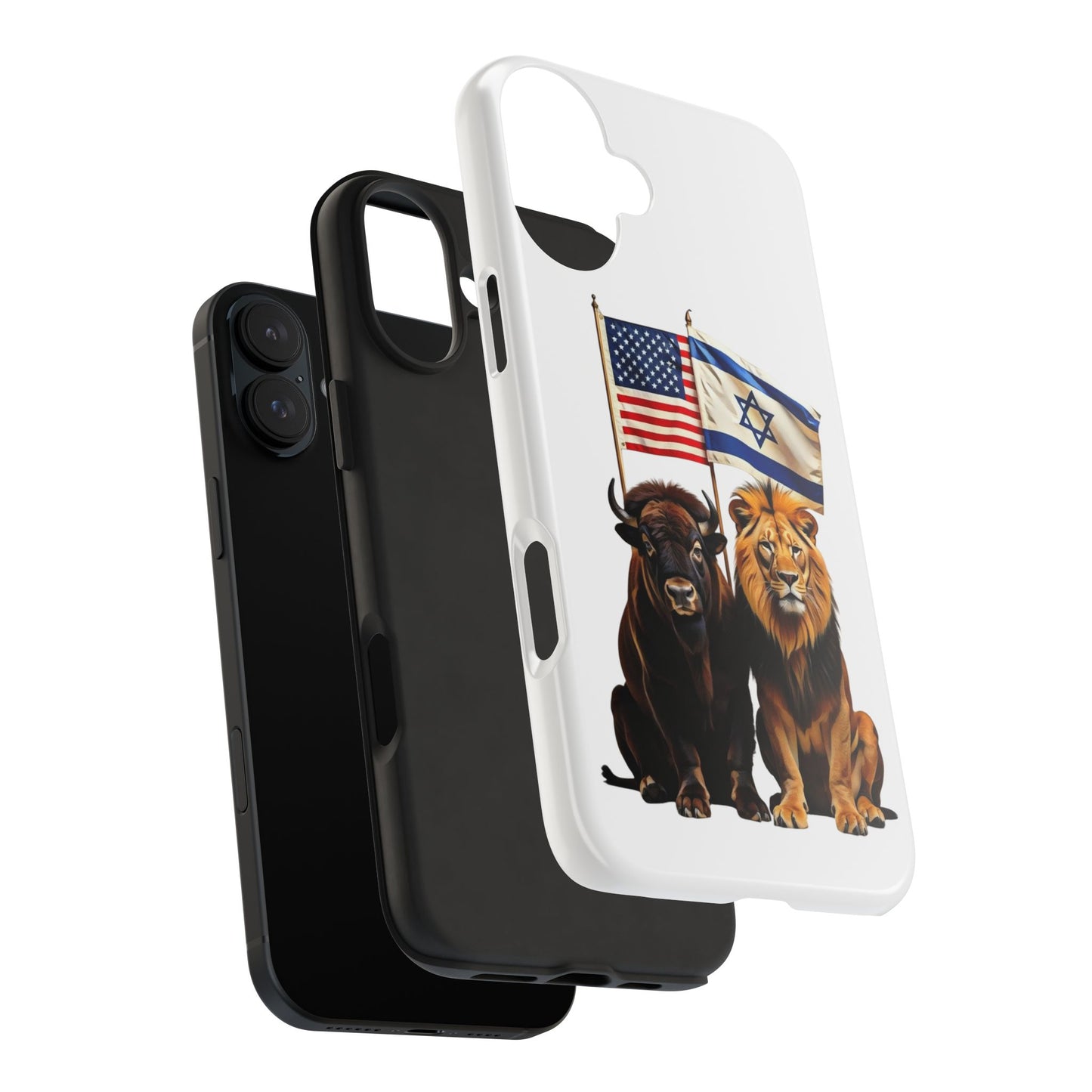 Phone Case - "Unity of Strength" American Bison and Lion with Israeli and American Flags Art by Chaia Malana