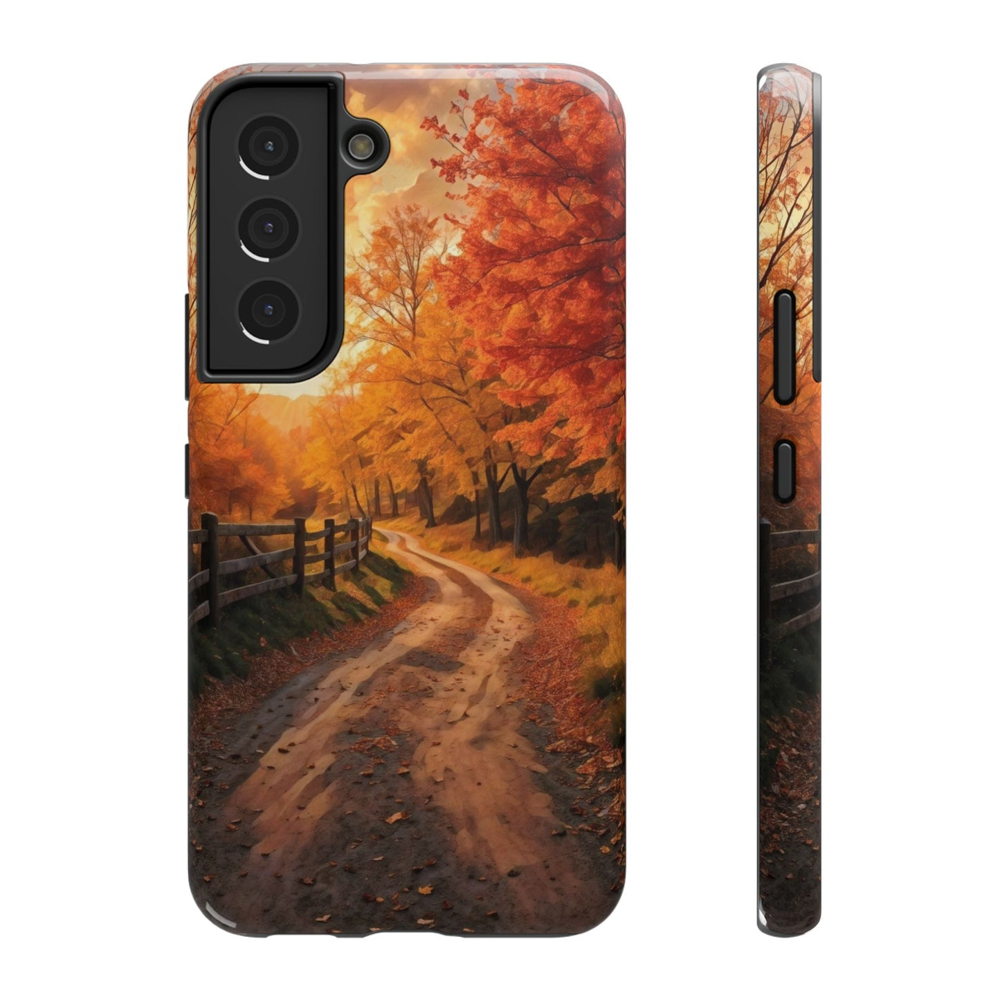 Phone Cases - Autumn Theme Painting of a Dirt Road with Trees and Wood Fence