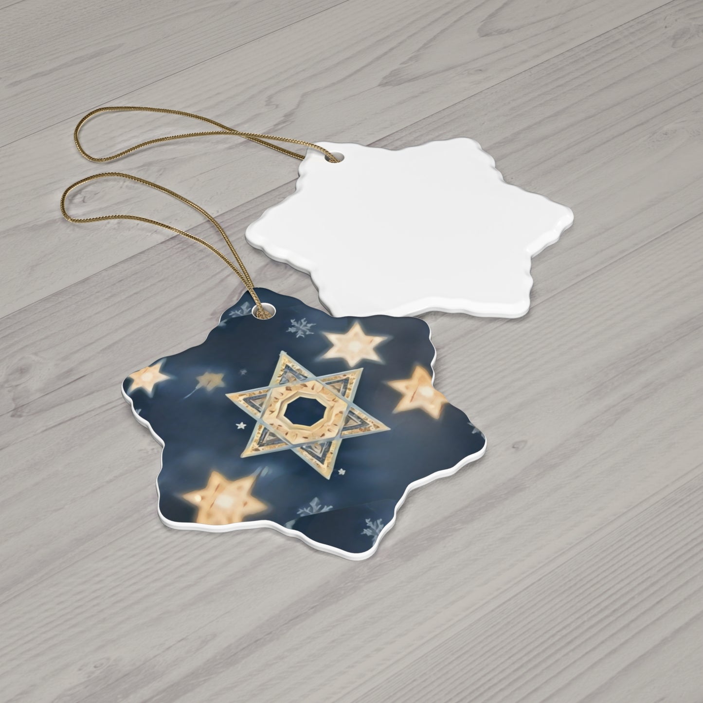 Ceramic Ornament - Jewish Star of David Winter &quot;Celestial Glow&quot;