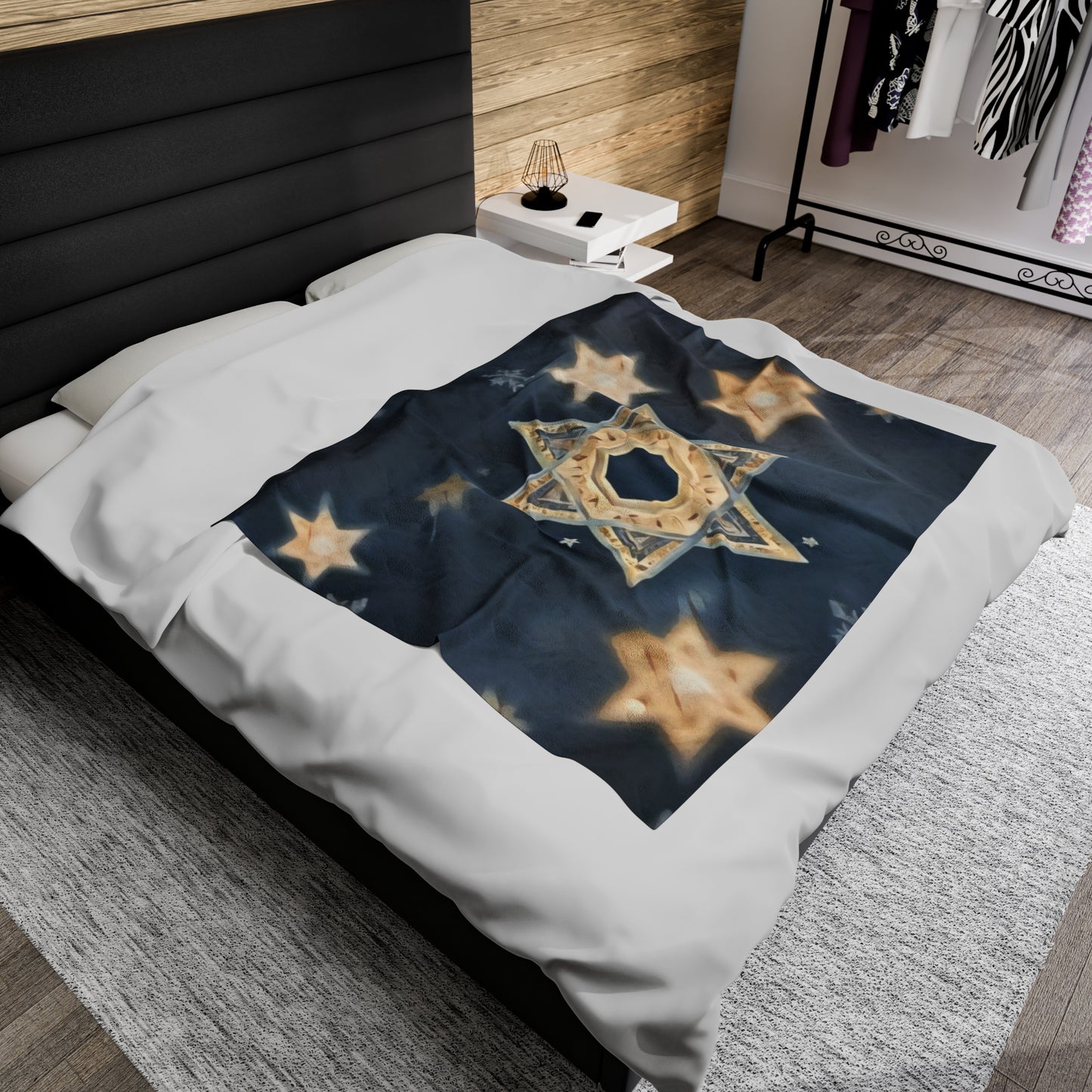 Plush Blanket - "Celestial Bloom" Cosmic Bloom Blue Lotus Galaxy Star of David Art Print