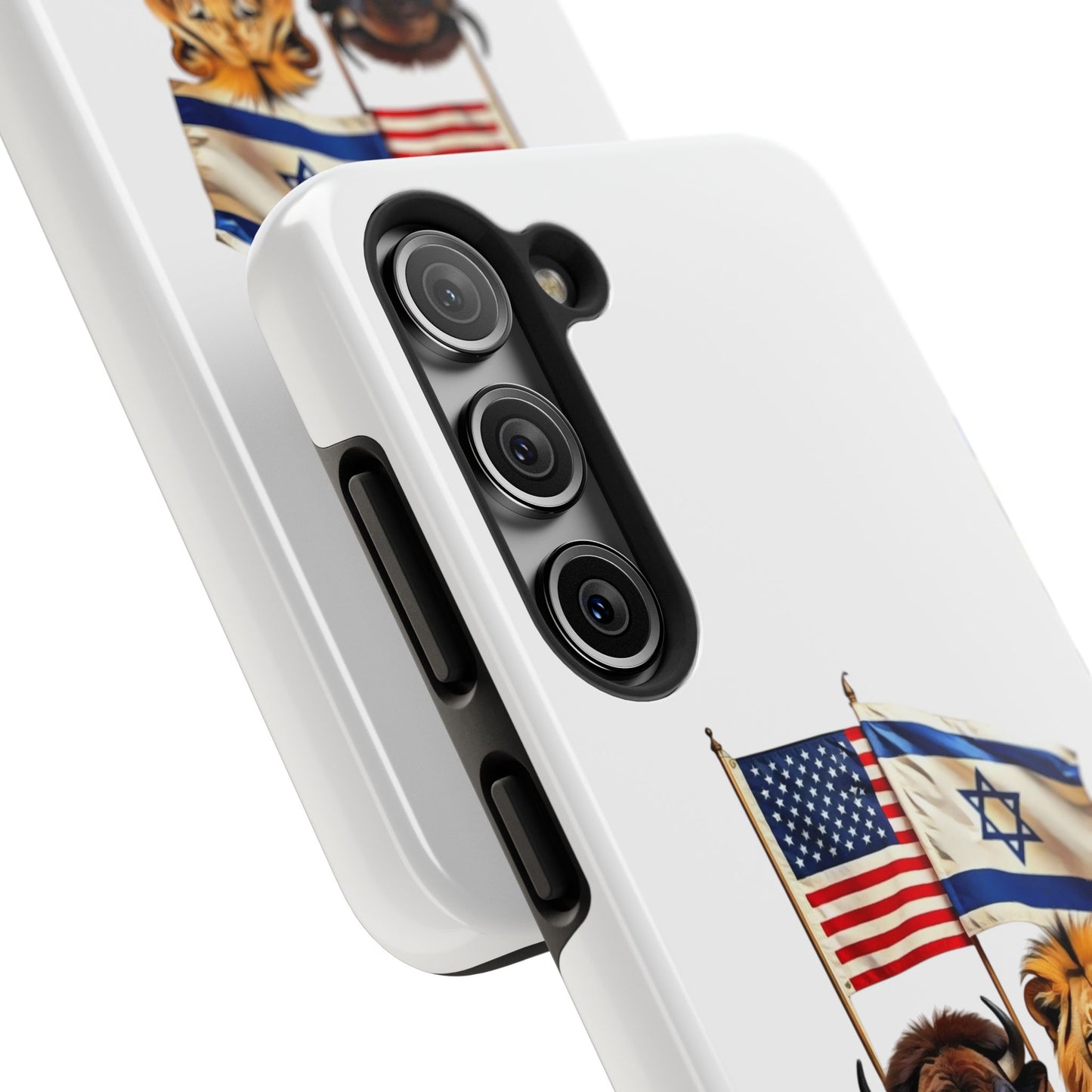 Phone Case - "Unity of Strength" American Bison and Lion with Israeli and American Flags Art by Chaia Malana