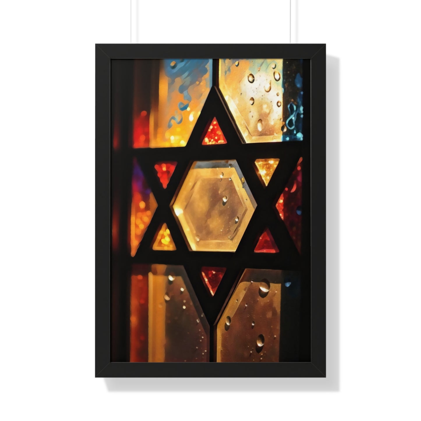 Artistic Framed Poster - Stained Glass Style Judaica Star of David Art Print "Eternal Light Star of Remembrance" Chaia Malana