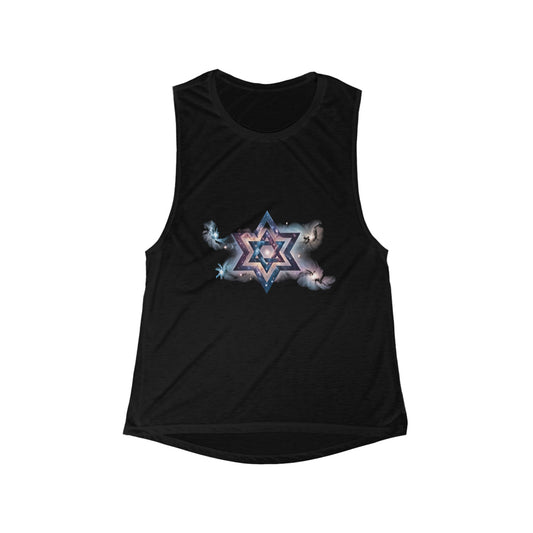 Women's Flowy Scoop Muscle Tank - Star of David "Cosmic Star of Unity" Art Print