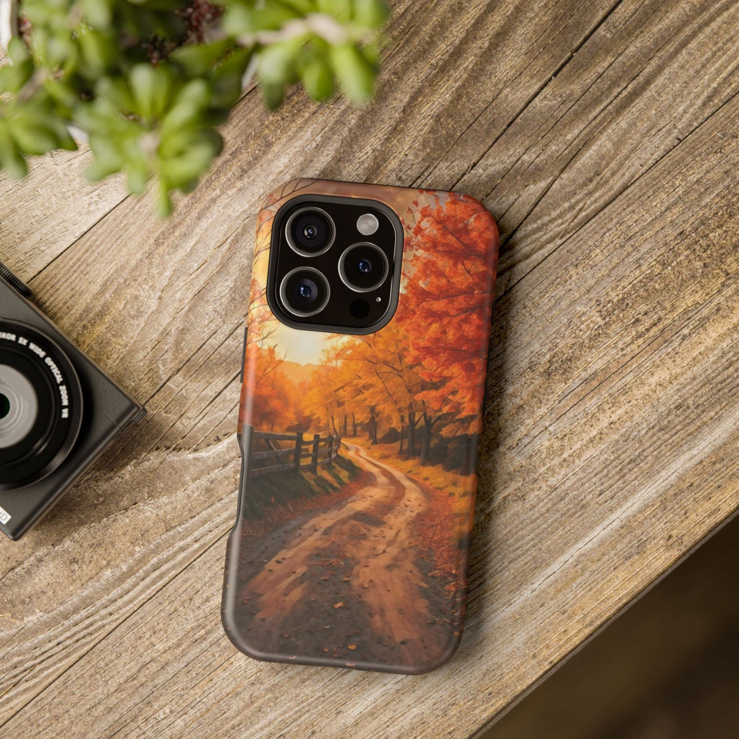 Phone Cases - Autumn Theme Painting of a Dirt Road with Trees and Wood Fence