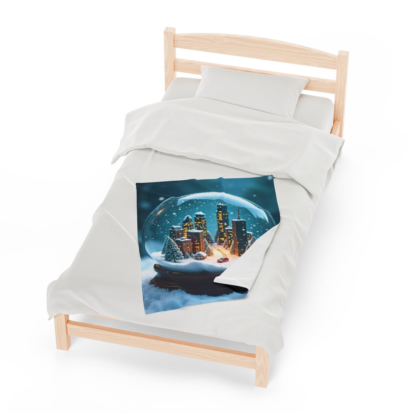 Velveteen Plush Blanket -- Snowy City in a Snowglobe Art Print