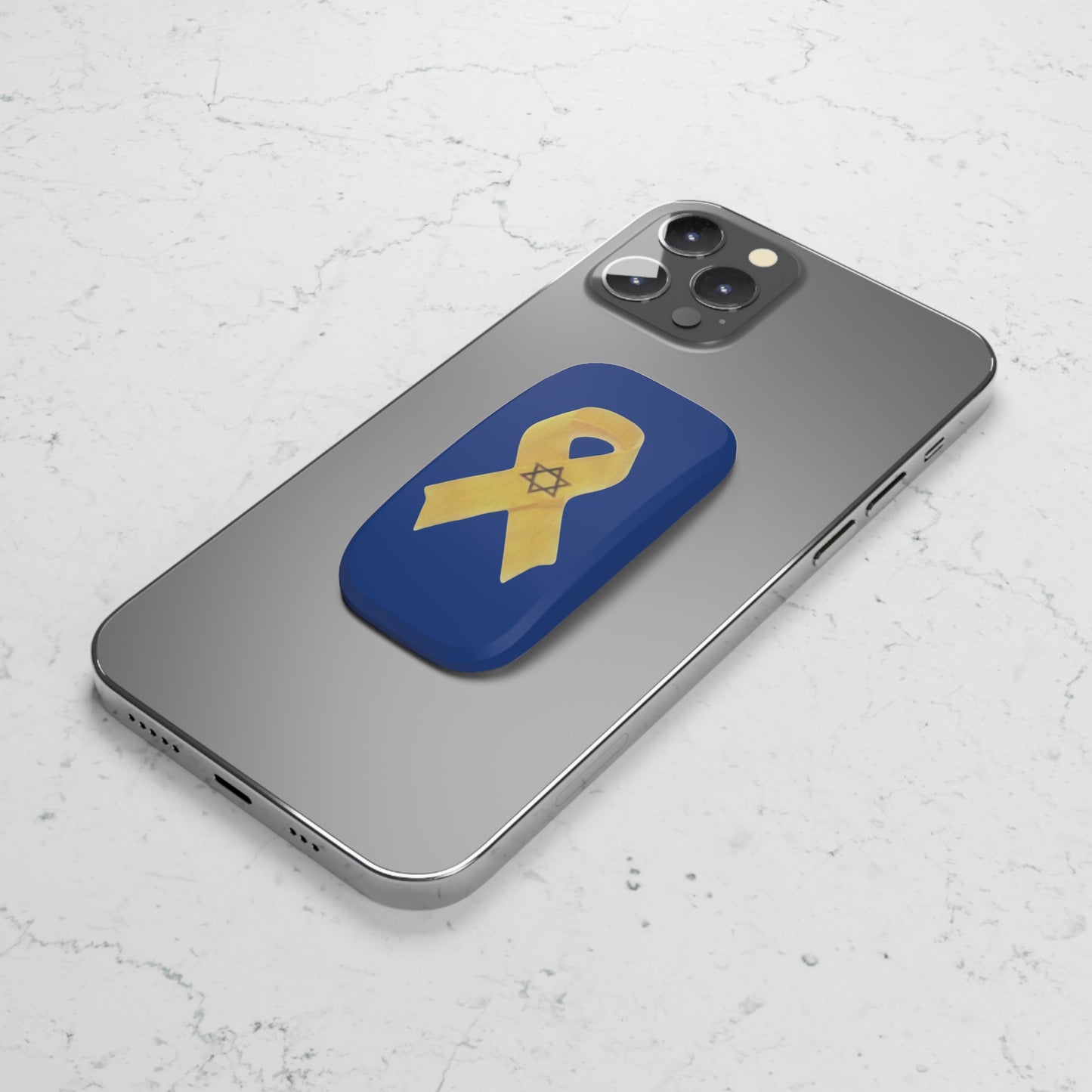 Phone Grip: Yellow Ribbon Hostage Support Design, Dark Blue