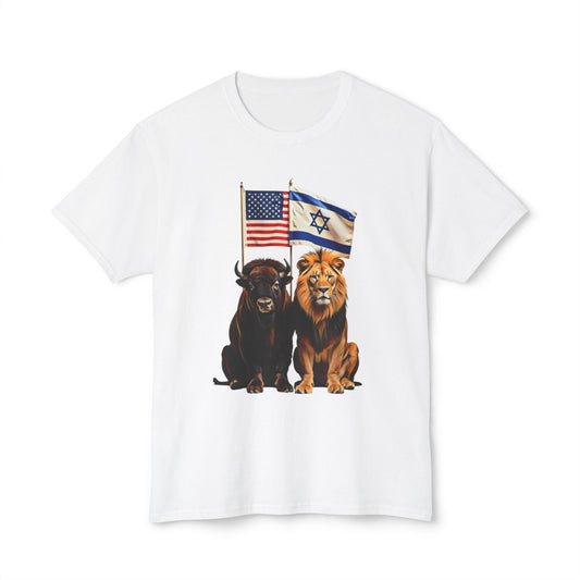 T-Shirt - Unity of Strength - Bison America and Lion Israel Art by Chaia Malana