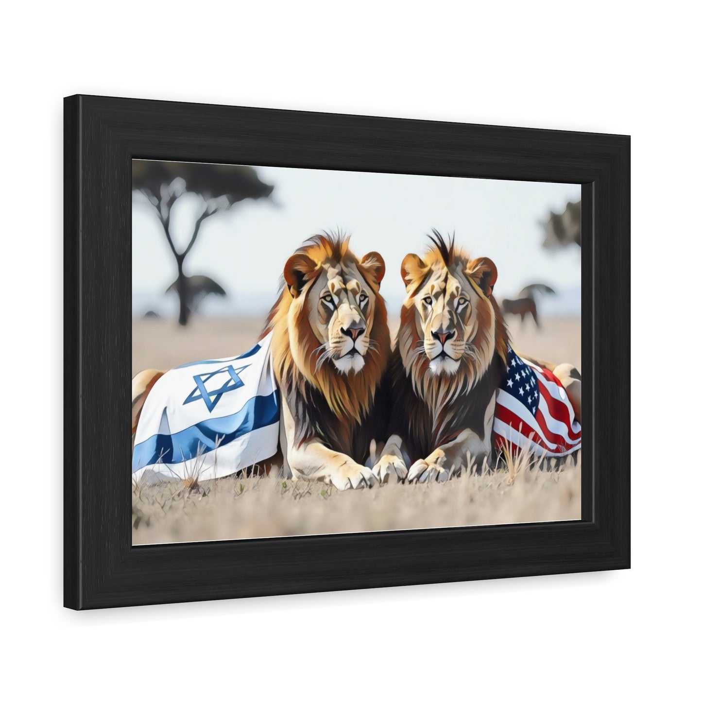 Artistic Framed Posters - America Israel Lions "Guardians of Unity: Lions of America and Israel" Chaia Malana