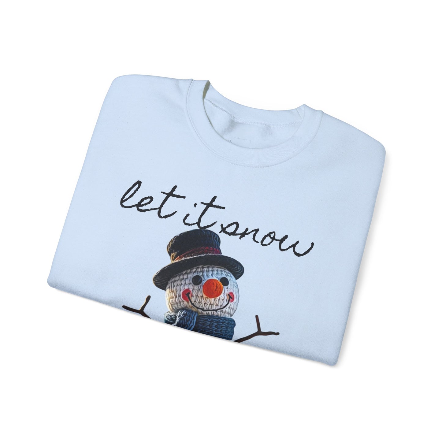 Unisex Heavy Blend™ Crewneck Sweatshirt  -- Cute Crochet Snowman Art Print "let it snow"