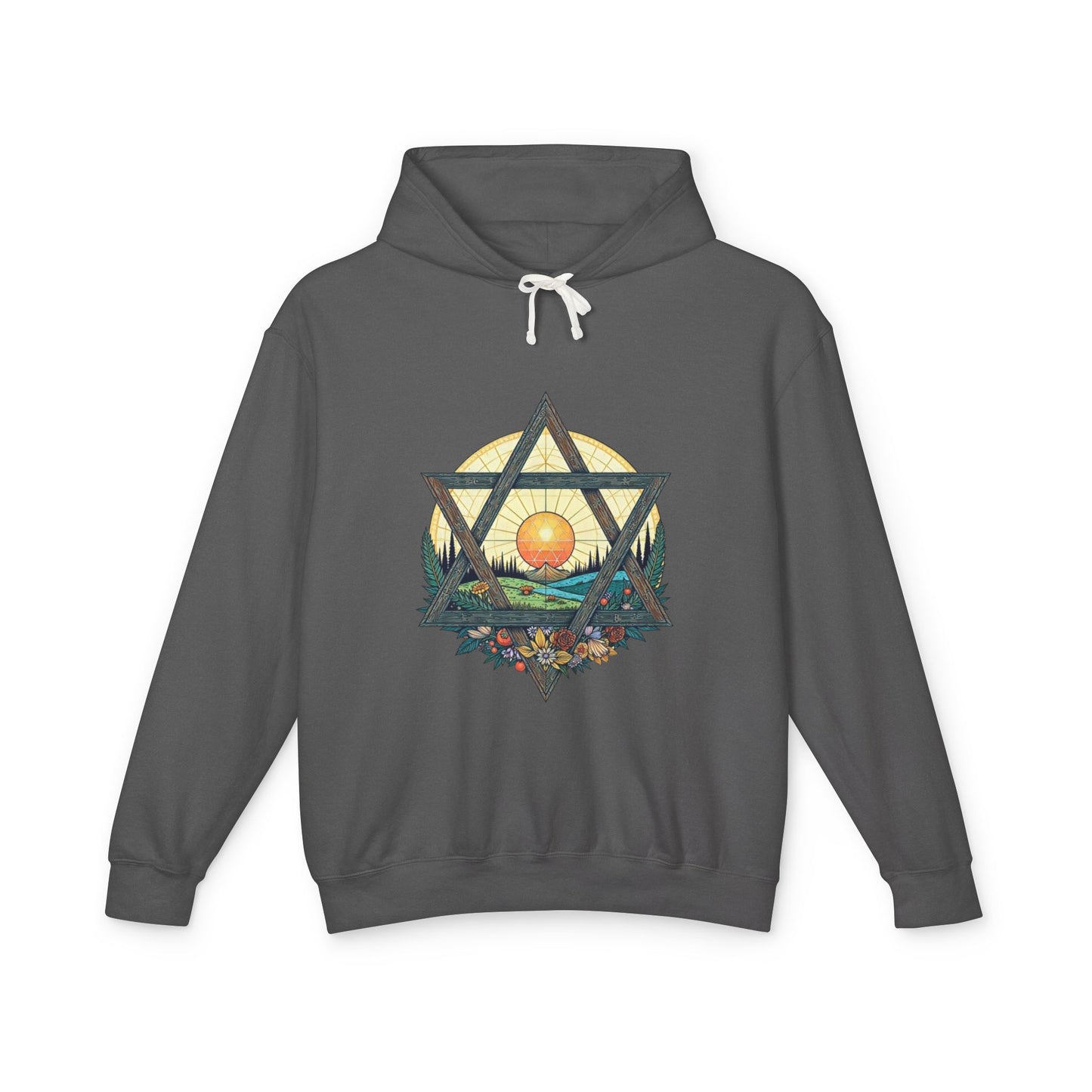 Jewish Floral Star of David Magen David Floral Landscape Hoodie Sweatshirt