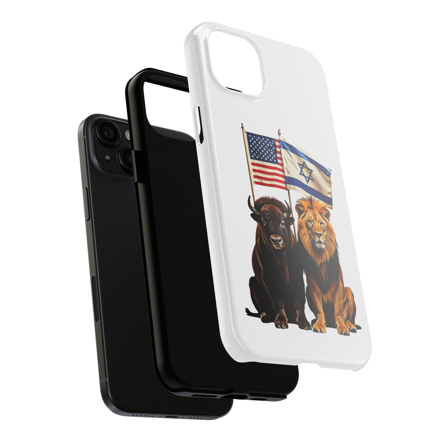 Phone Case - "Unity of Strength" American Bison and Lion with Israeli and American Flags Art by Chaia Malana