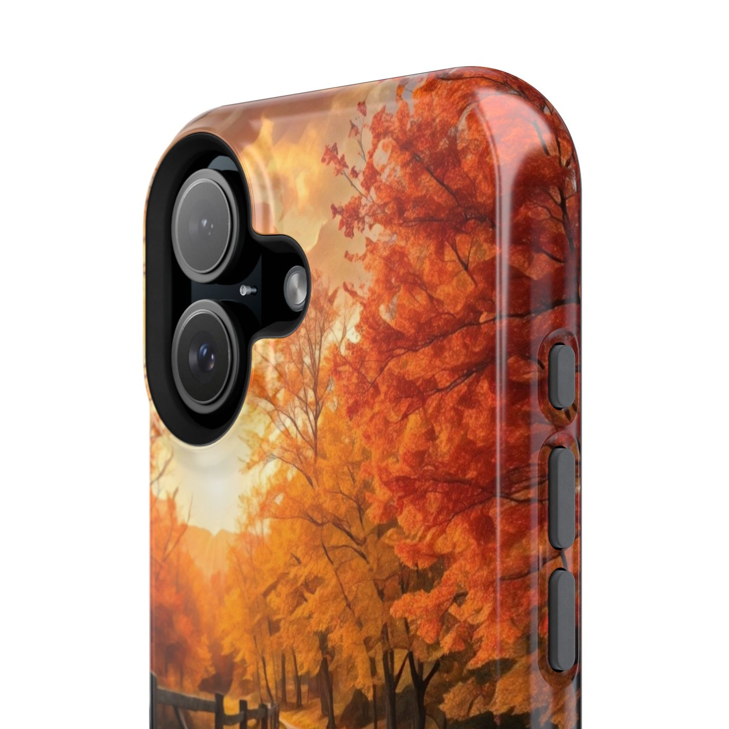 Phone Cases - Autumn Theme Painting of a Dirt Road with Trees and Wood Fence