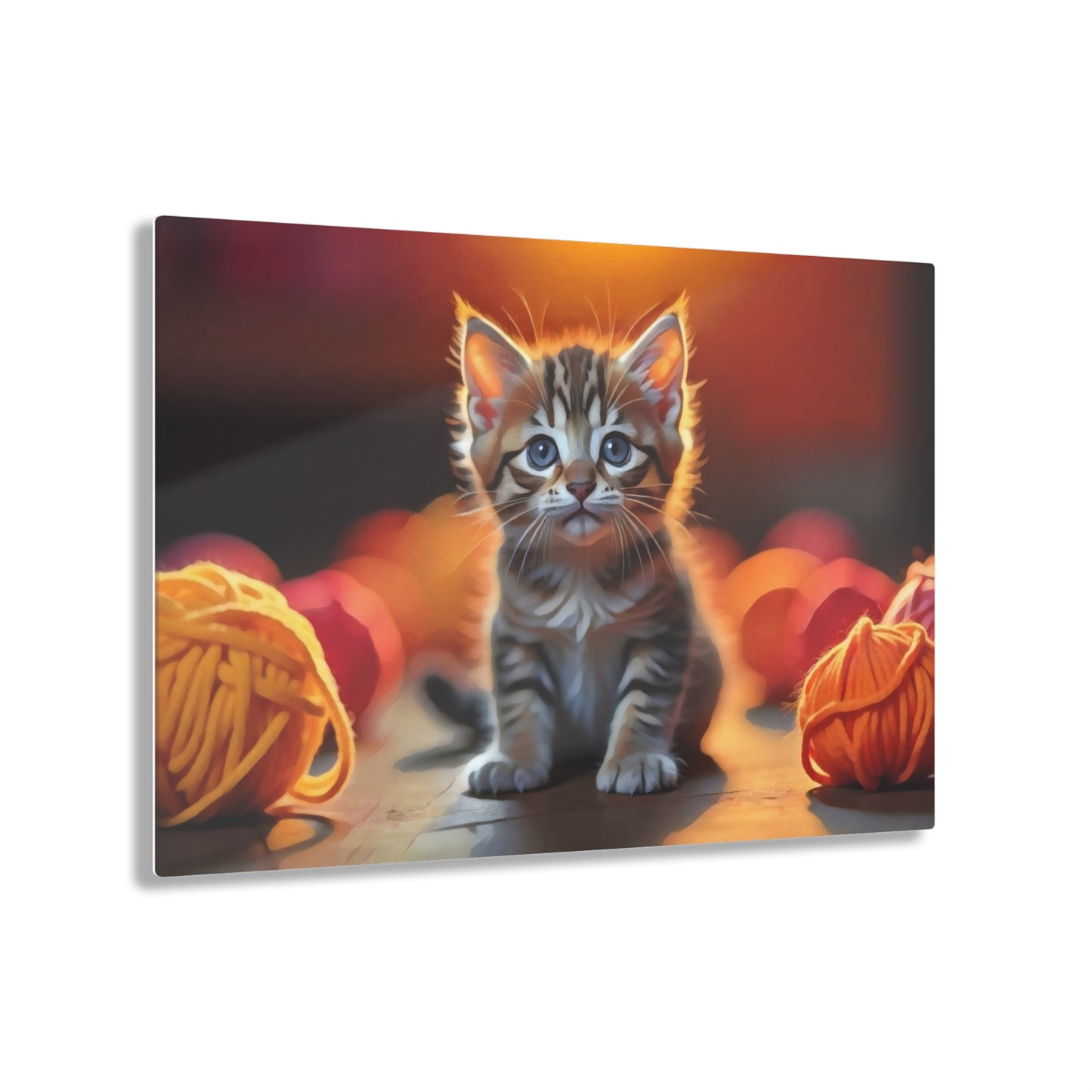 Art Acrylic Print Playful Curiosity: Kitten with Yarn Chaia Malana