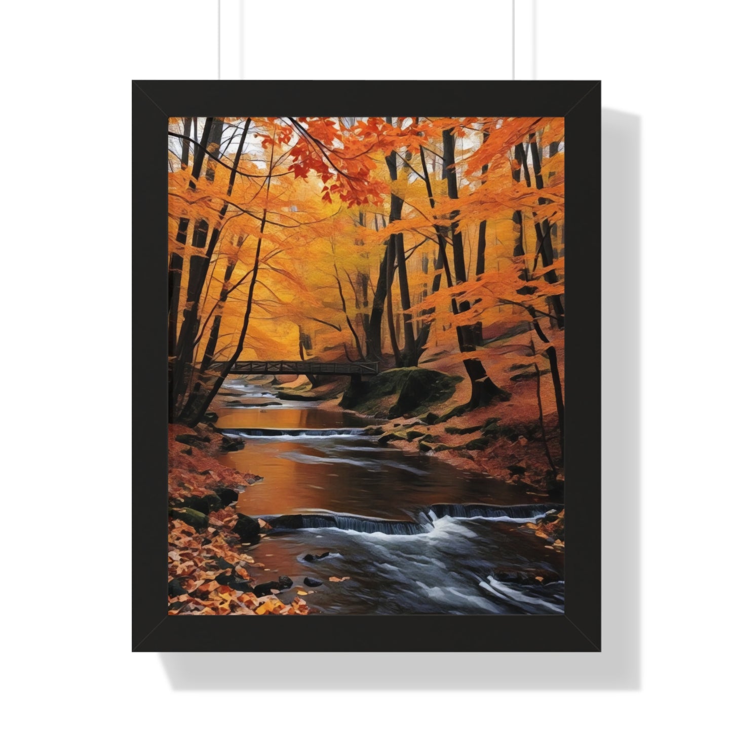 Artistic Framed Poster - Autumn Rocky Forest Waterfall, "Whispers of Autumn’s Flow" Chaia Malana