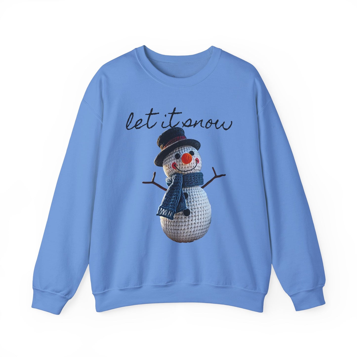 Unisex Heavy Blend™ Crewneck Sweatshirt  -- Cute Crochet Snowman Art Print "let it snow"