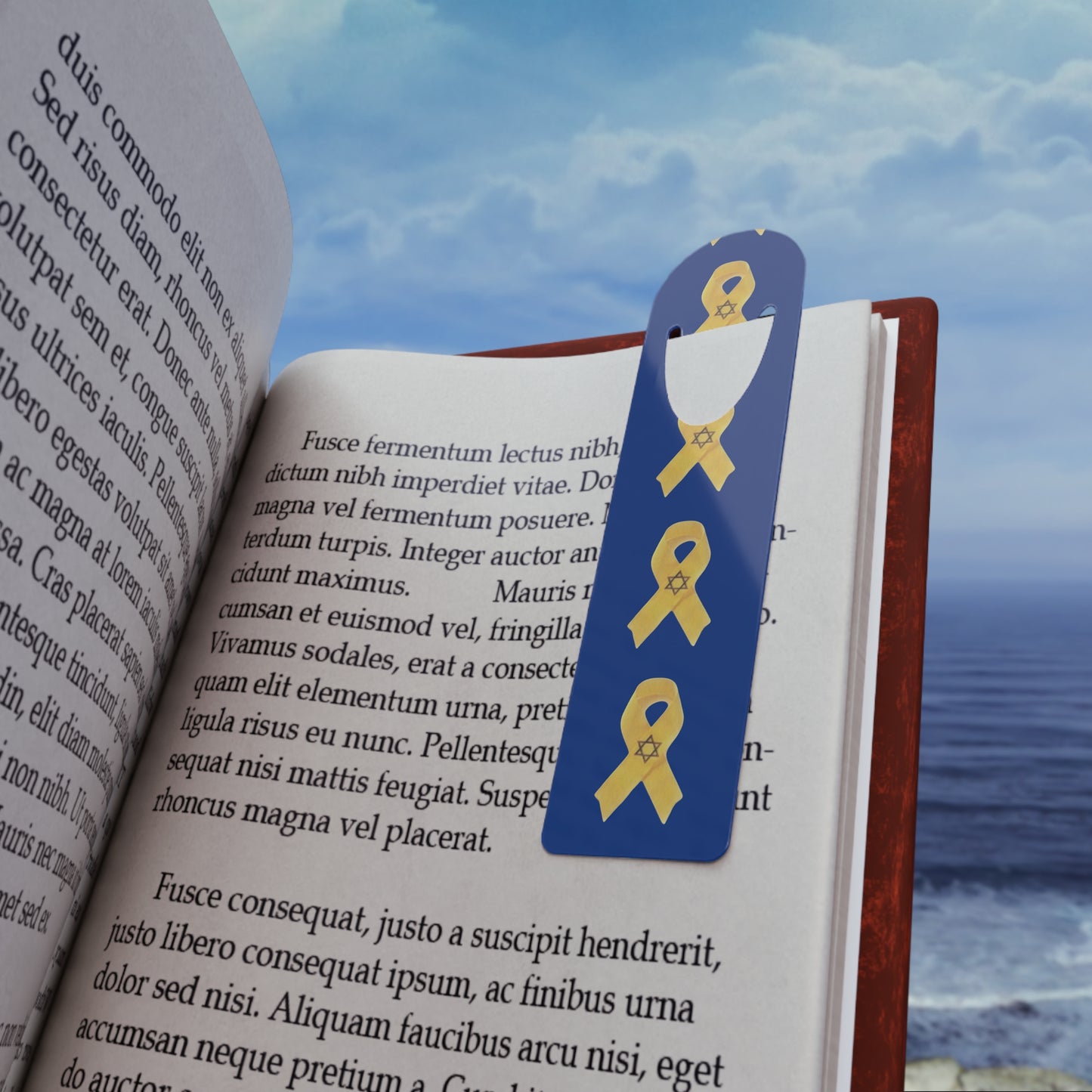 Bookmark - Yellow Awareness Ribbon Star of David Colored Pencil Art, Dark Blue