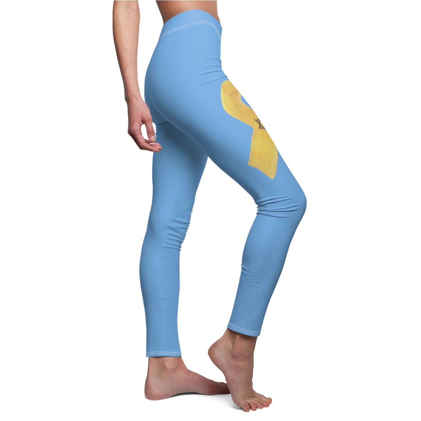 Women's Cut & Sew Casual Leggings, Light Blue - Yellow Ribbon 'Bring Them Home Now' Art, by Chaia Malana