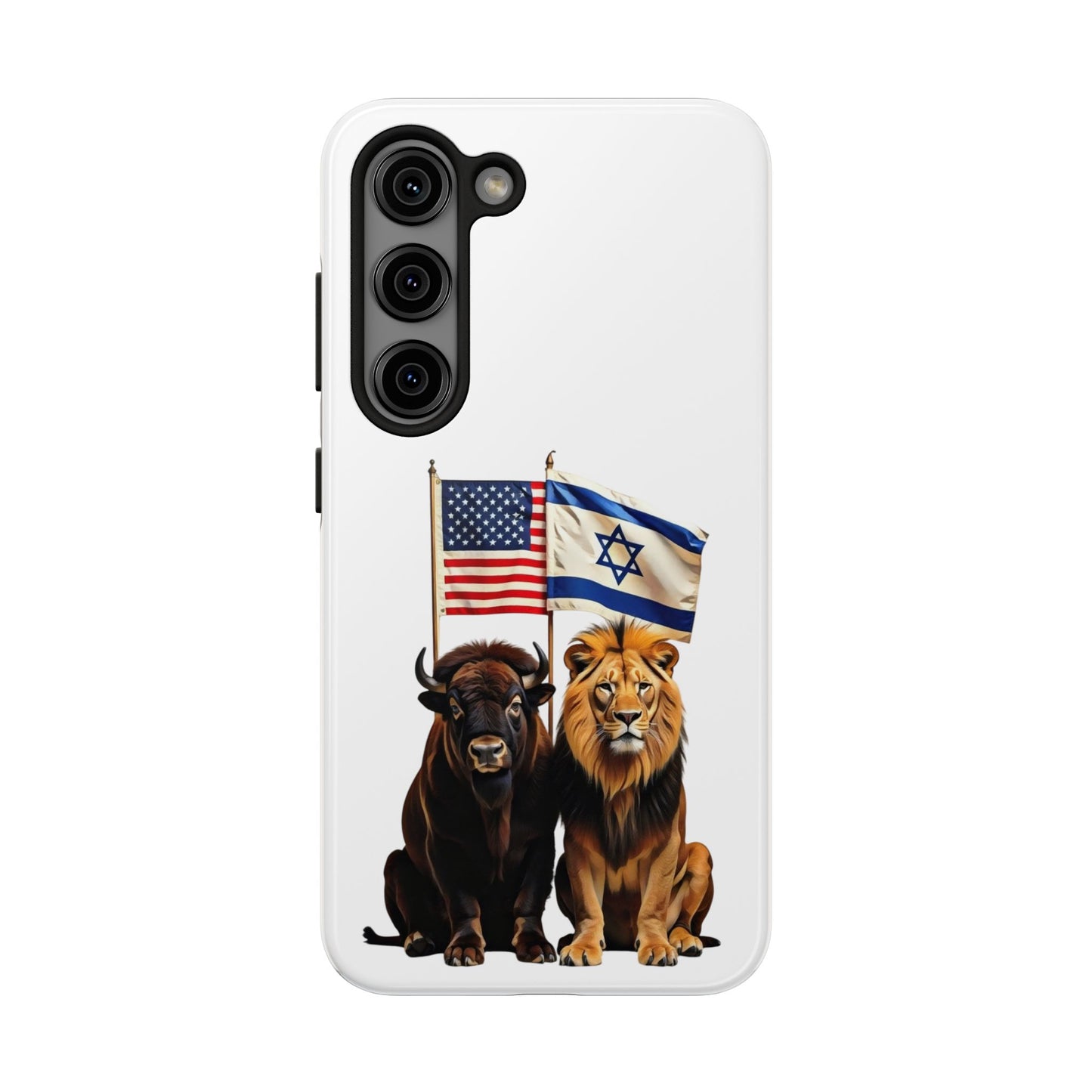 Phone Case - "Unity of Strength" American Bison and Lion with Israeli and American Flags Art by Chaia Malana