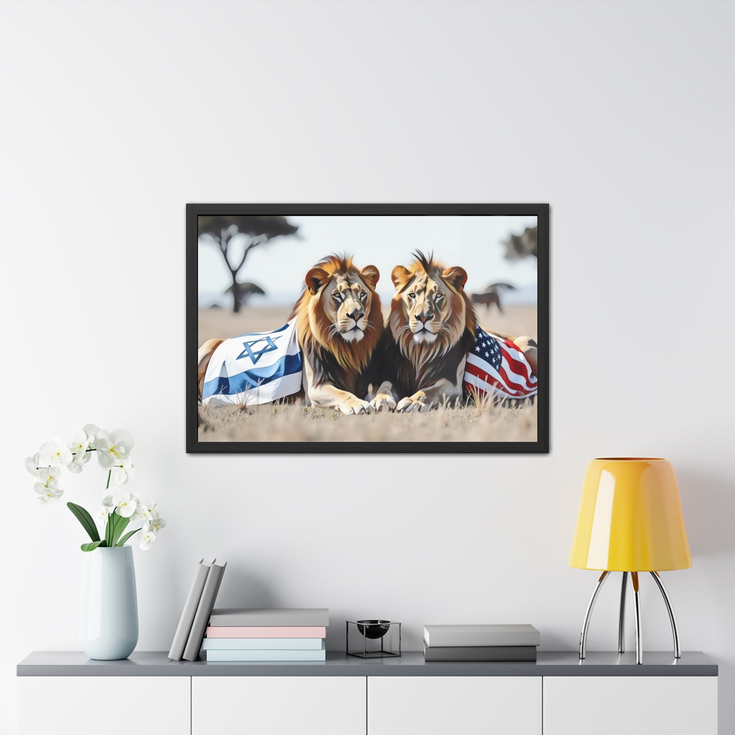 Artistic Framed Posters - America Israel Lions "Guardians of Unity: Lions of America and Israel" Chaia Malana