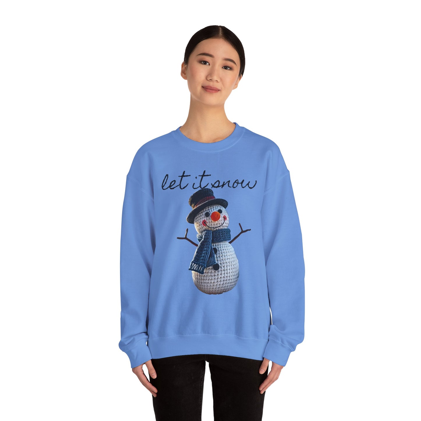 Unisex Heavy Blend™ Crewneck Sweatshirt  -- Cute Crochet Snowman Art Print "let it snow"