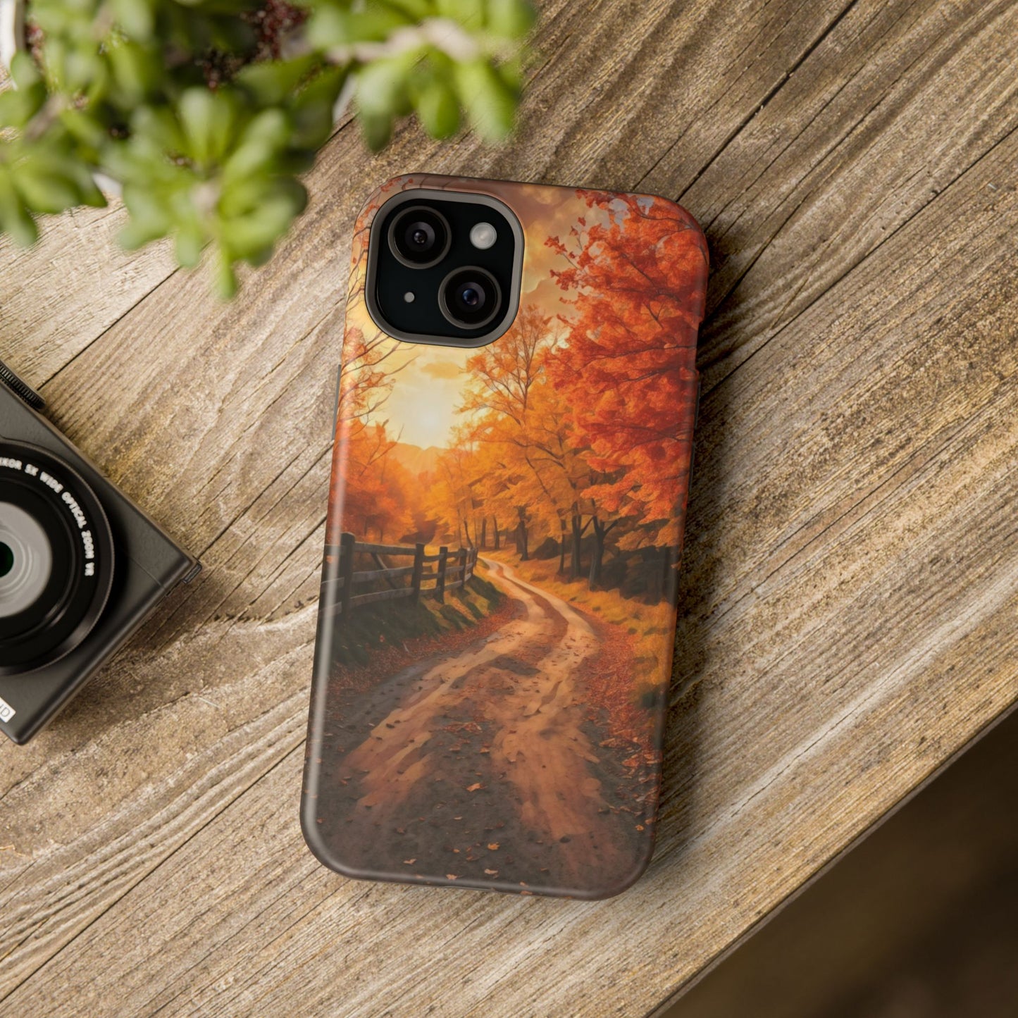 Phone Cases - Autumn Theme Painting of a Dirt Road with Trees and Wood Fence