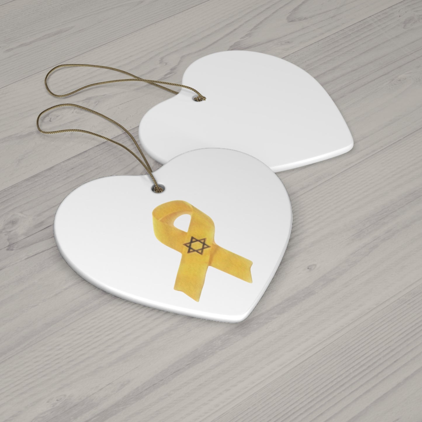 Ceramic Ornament - Yellow Awareness Ribbon with Magen David