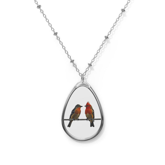 Oval Necklace - Two Birds on a Wire Art Print on White