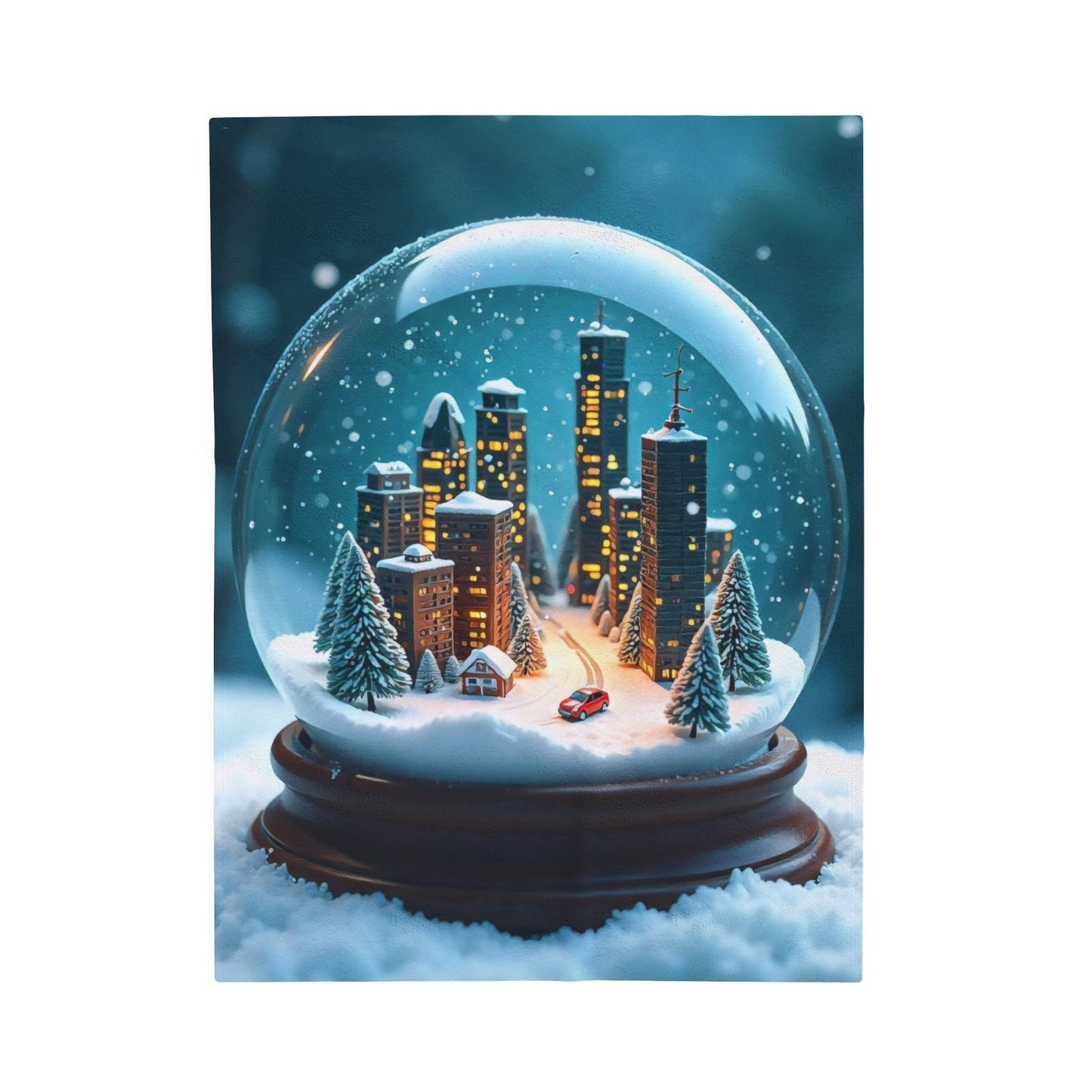 Velveteen Plush Blanket -- Snowy City in a Snowglobe Art Print