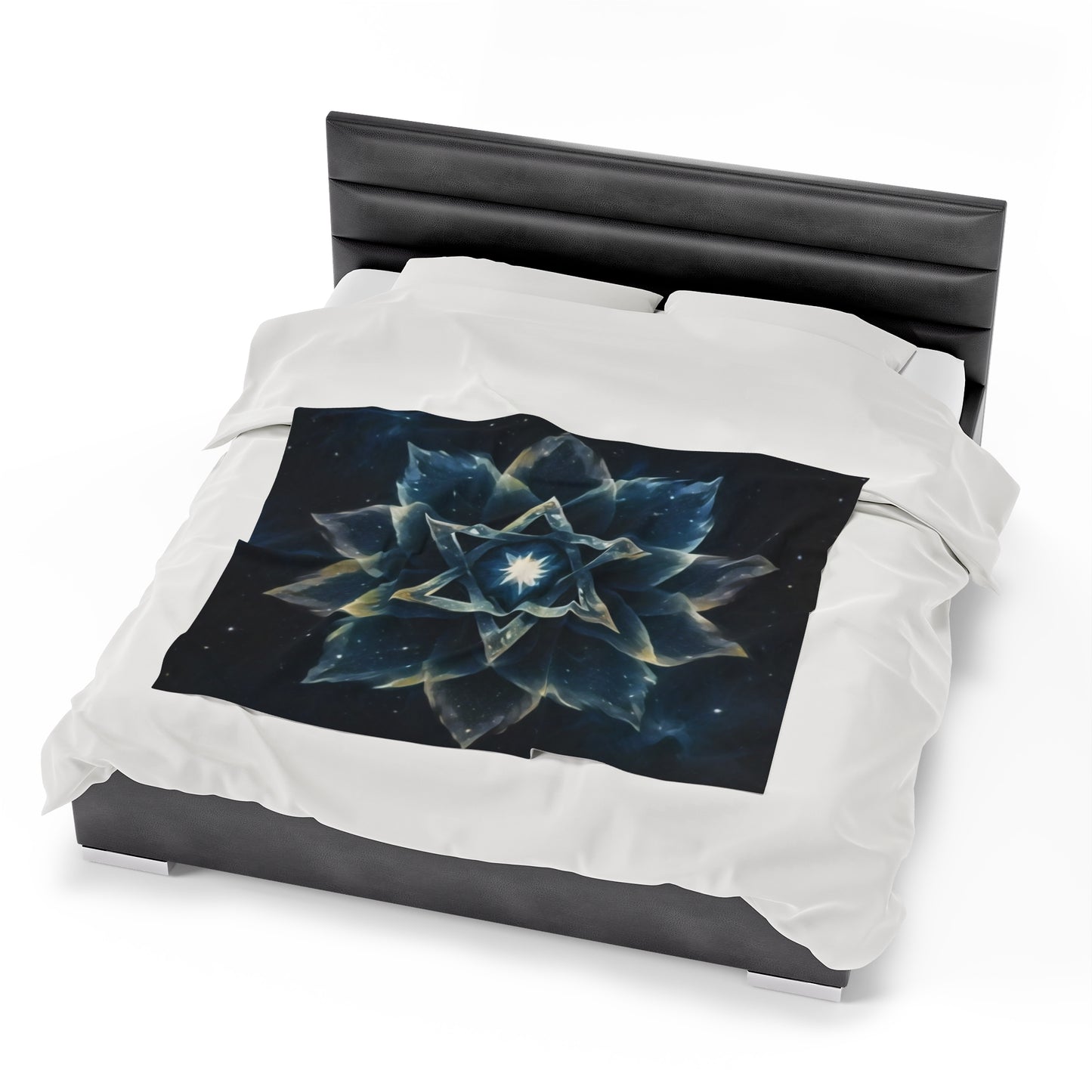 Plush Blanket - "Celestial Bloom" Cosmic Bloom Blue Lotus Galaxy Star of David Art Print