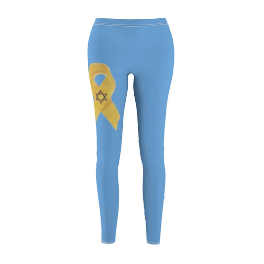 Women's Cut & Sew Casual Leggings, Light Blue - Yellow Ribbon 'Bring Them Home Now' Art, by Chaia Malana