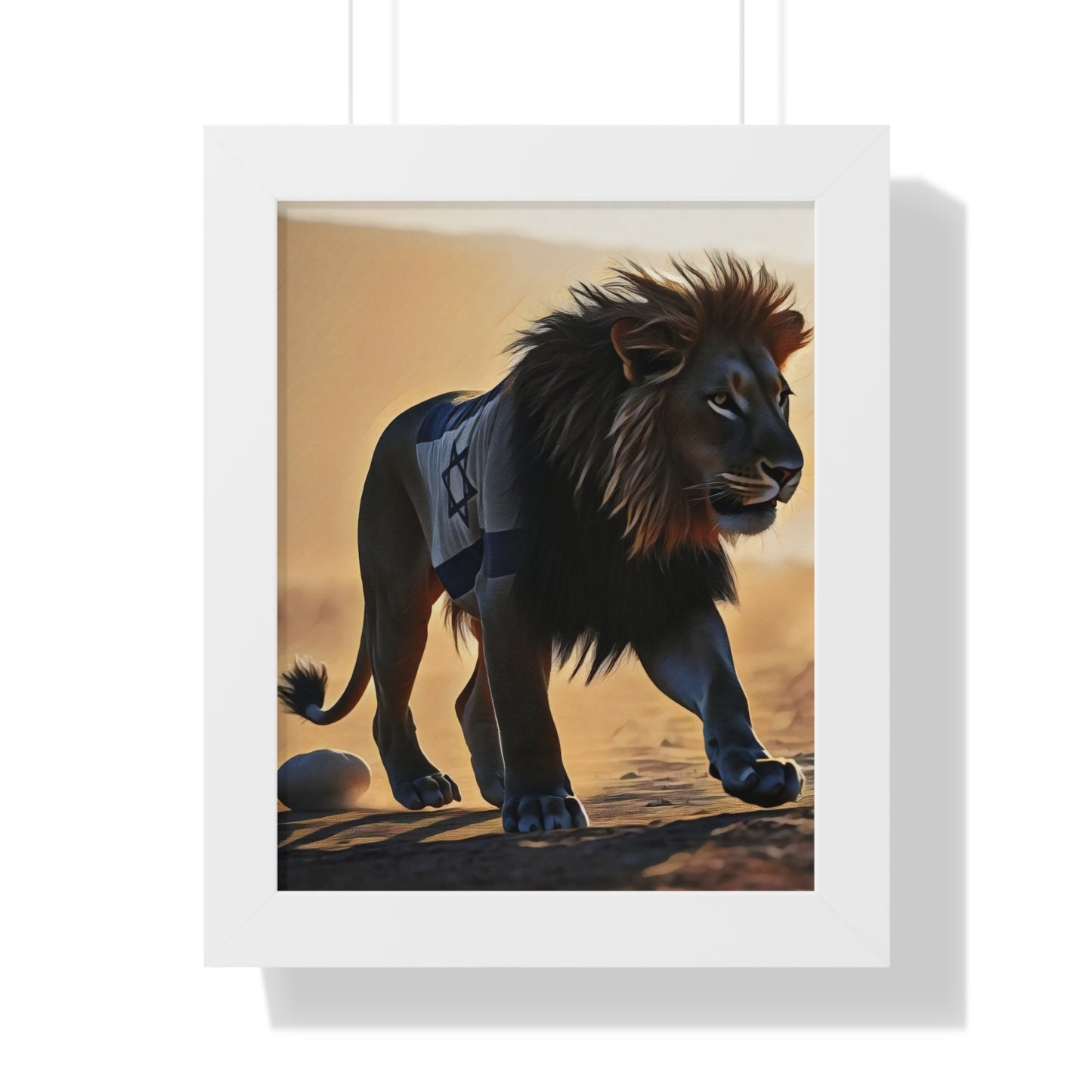 Artistic Framed Poster: Israeli Flag Lion in the Desert, "Lion of Judah: Strength of a Nation" Chaia Malana