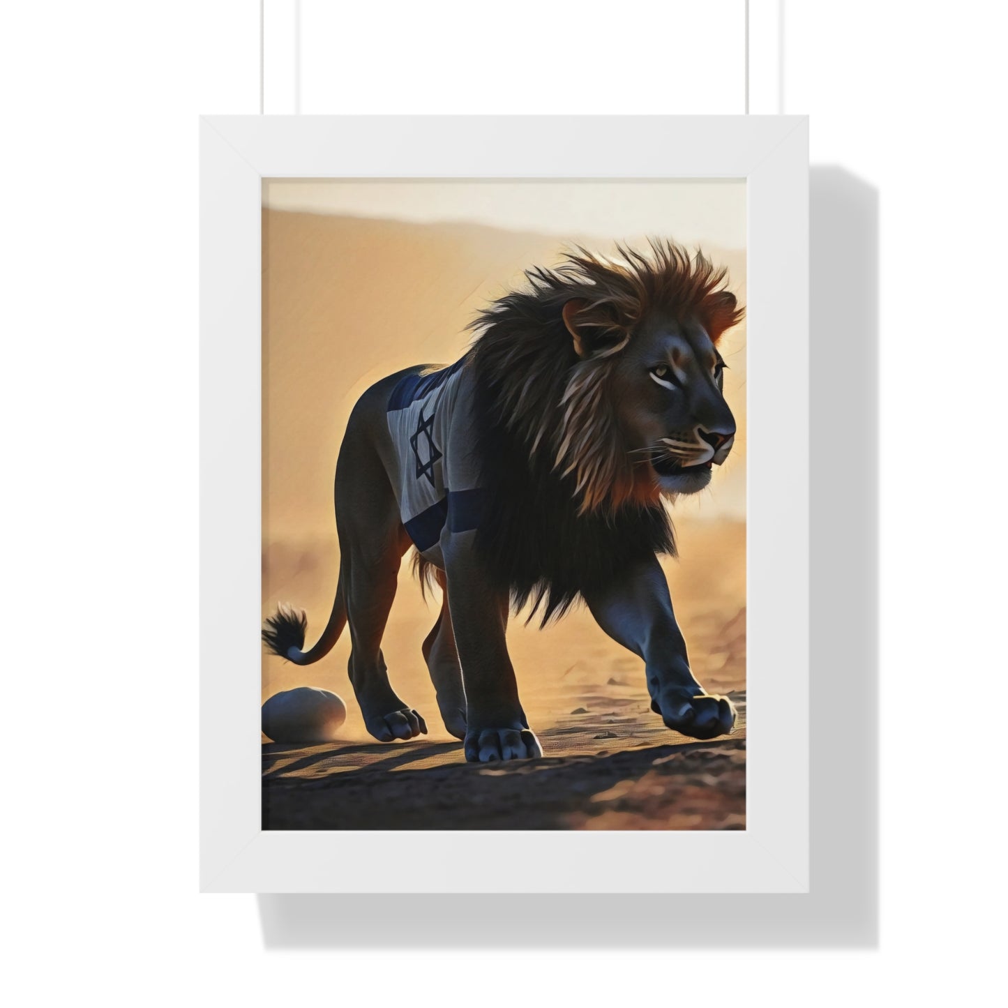 Artistic Framed Poster: Israeli Flag Lion in the Desert, "Lion of Judah: Strength of a Nation" Chaia Malana