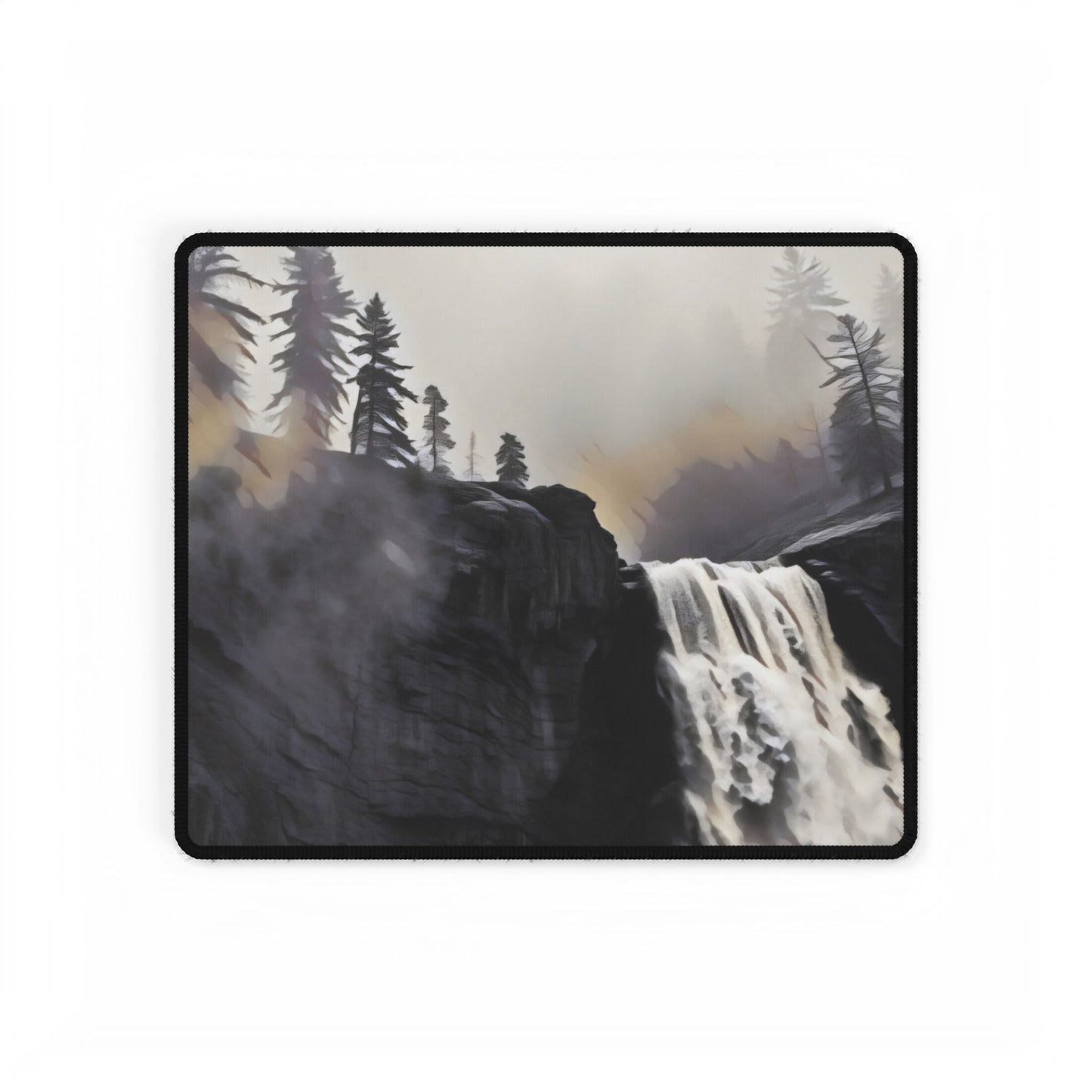 Desk Mats - Black & White Art Waterfall Misty Landscape