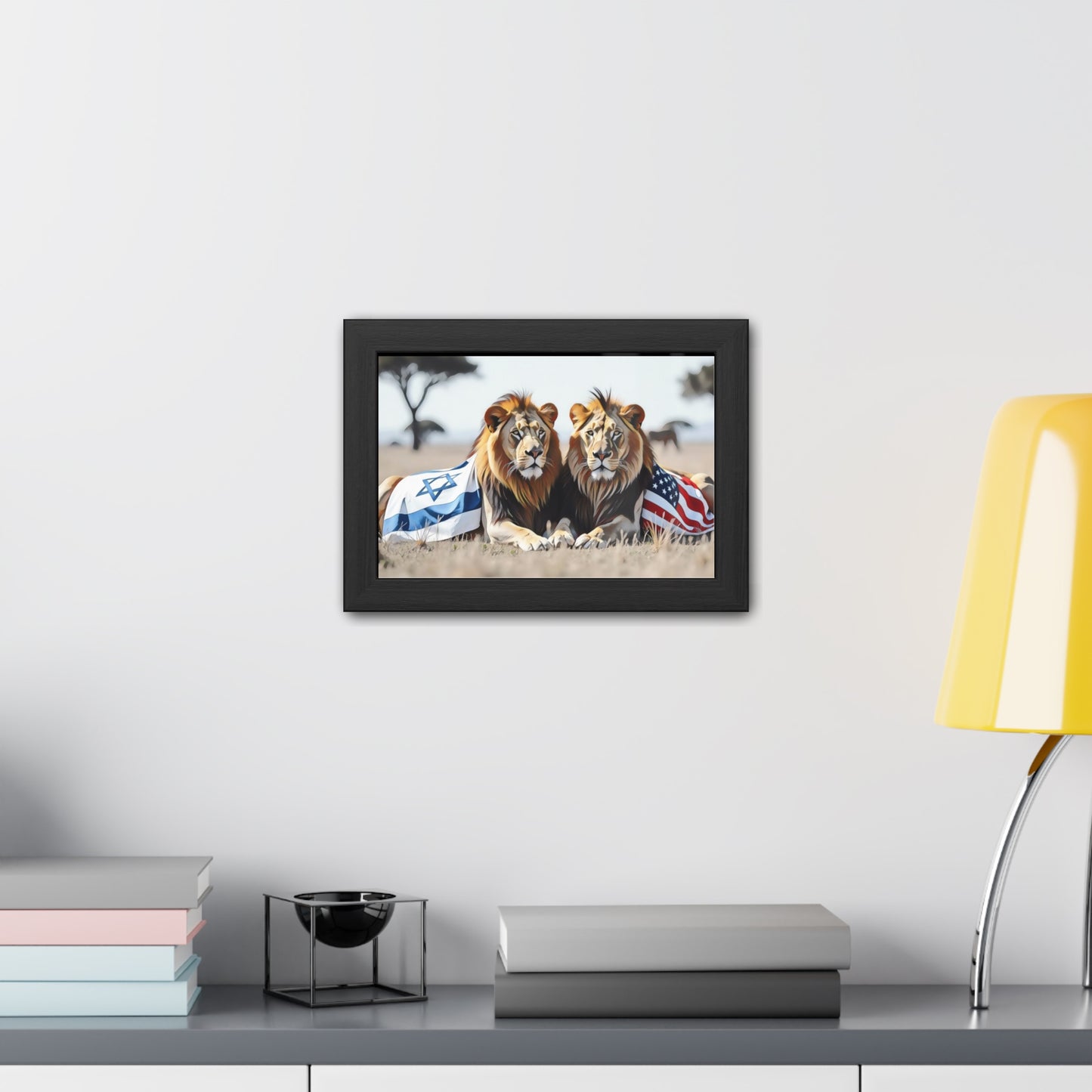 Artistic Framed Posters - America Israel Lions "Guardians of Unity: Lions of America and Israel" Chaia Malana