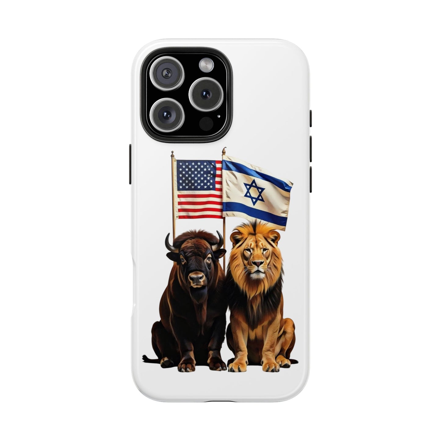 Phone Case - "Unity of Strength" American Bison and Lion with Israeli and American Flags Art by Chaia Malana