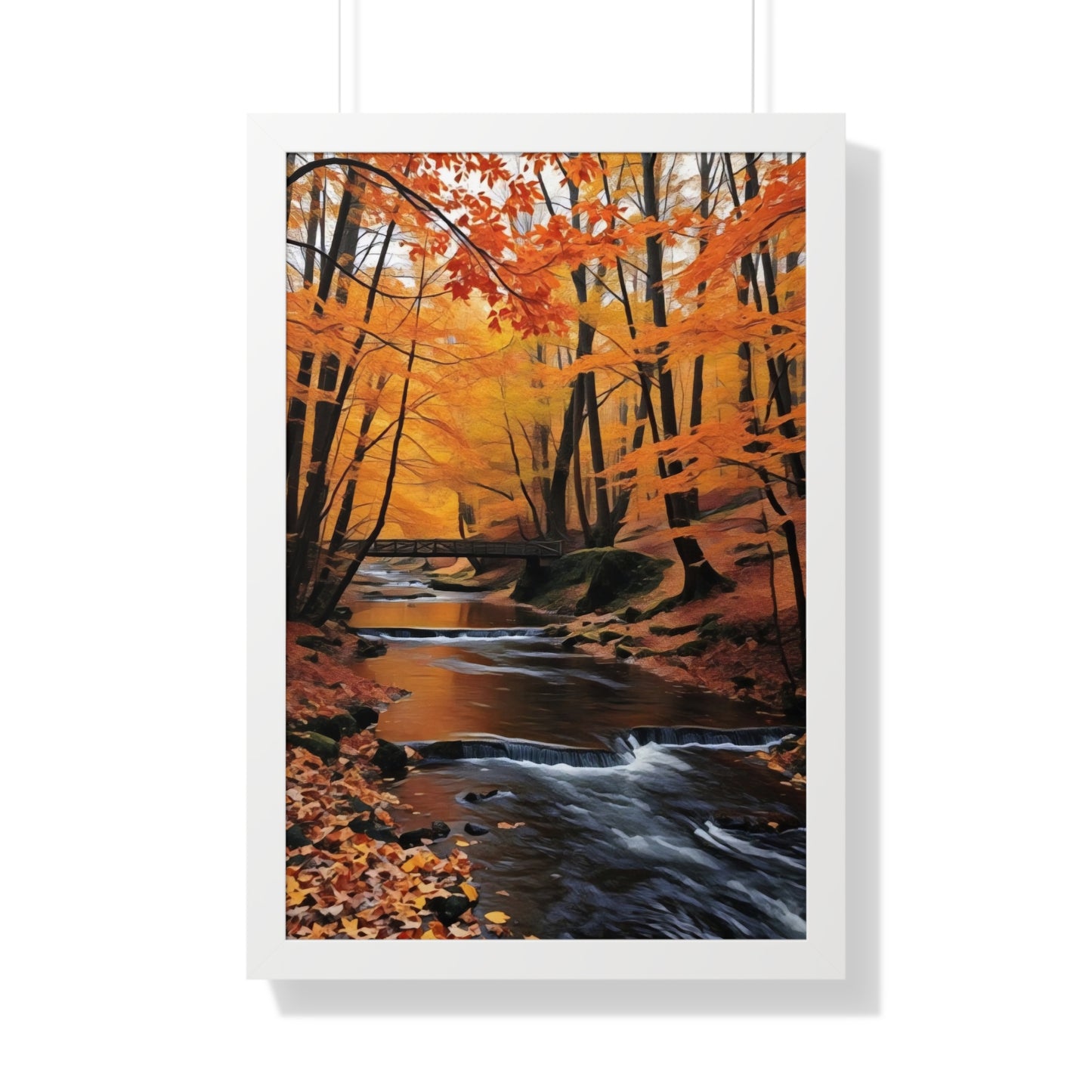 Artistic Framed Poster - Autumn Rocky Forest Waterfall, "Whispers of Autumn’s Flow" Chaia Malana