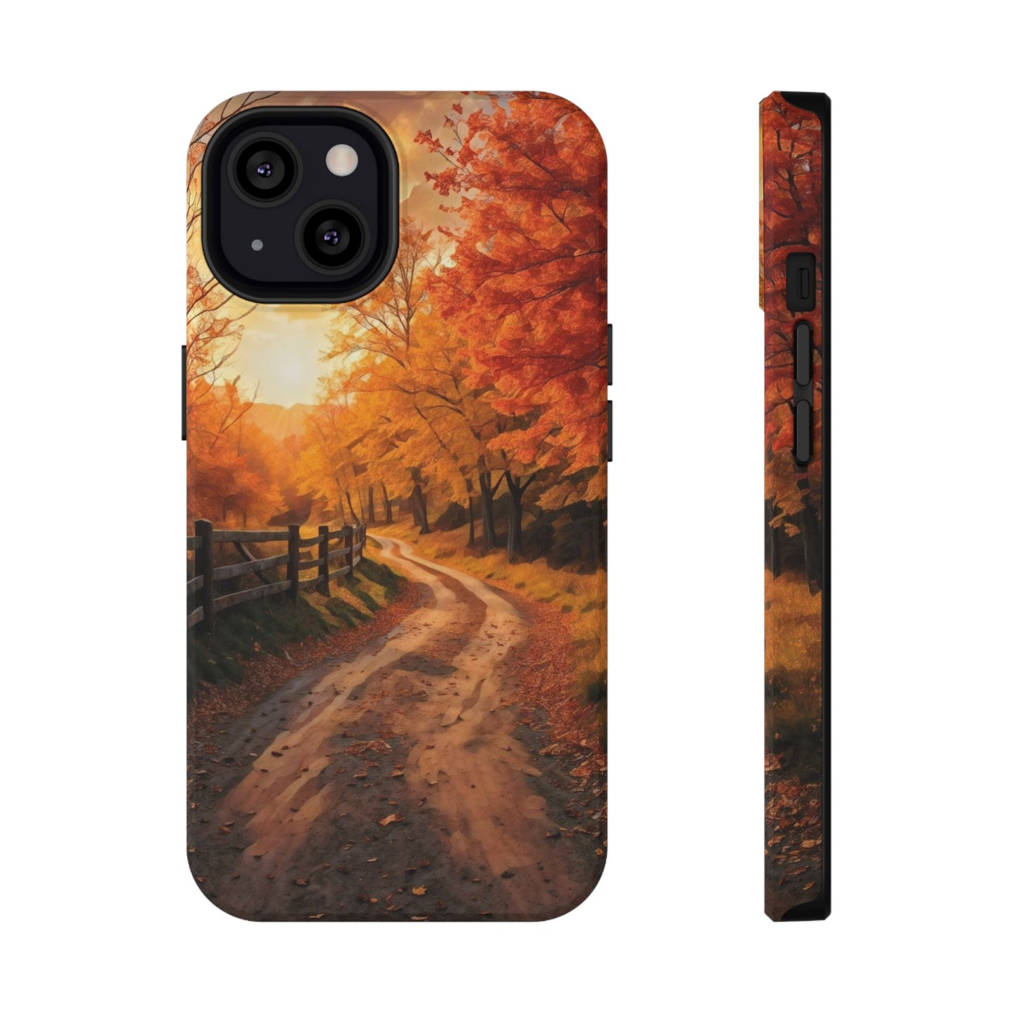 Phone Cases - Autumn Theme Painting of a Dirt Road with Trees and Wood Fence