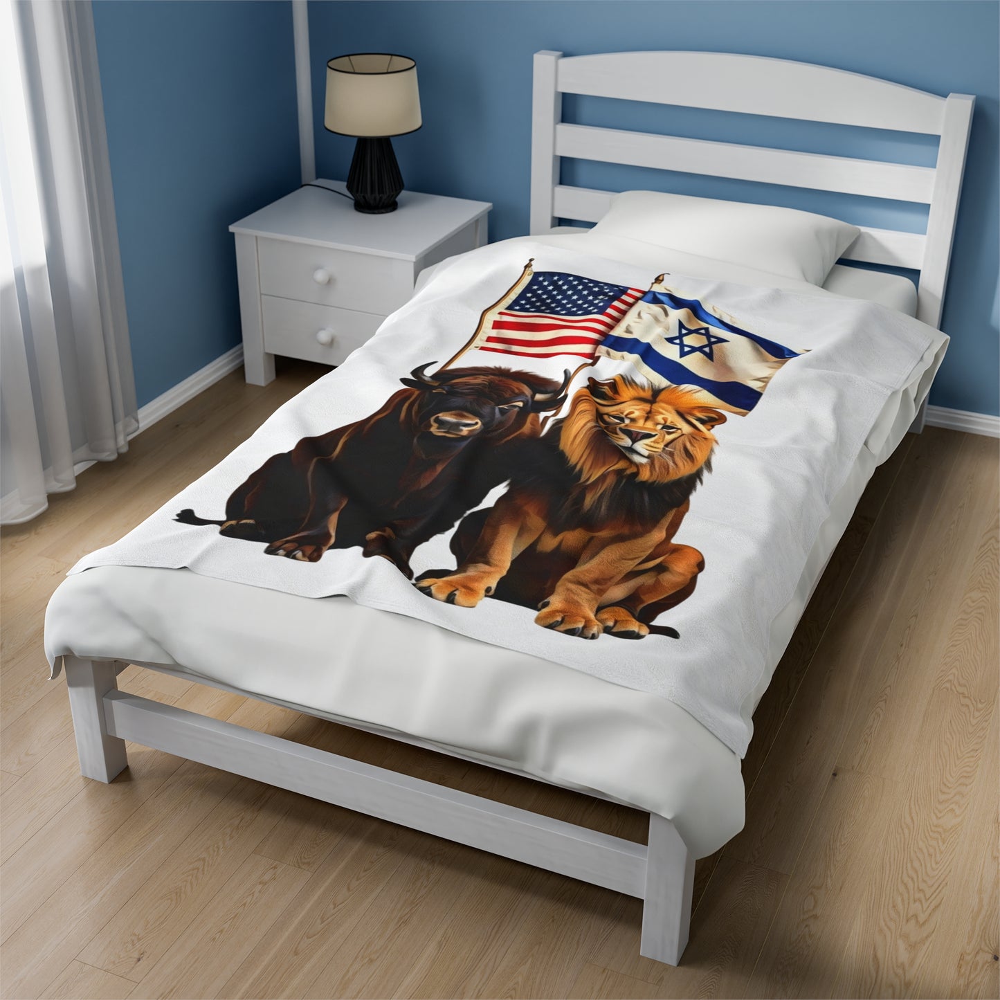 Plush Blanket - 'Unity of Strength' American Bison and Lion Flags