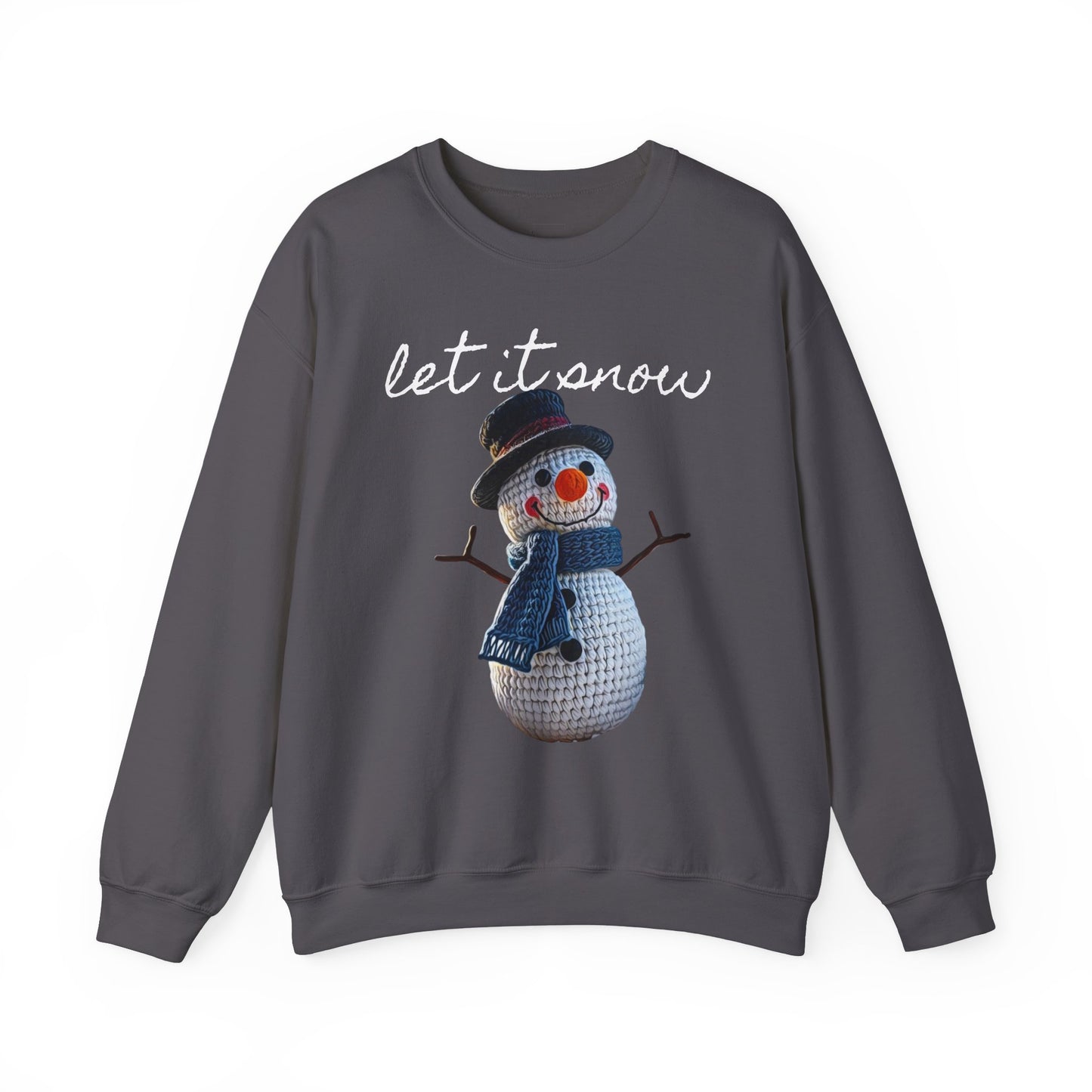 Unisex Heavy Blend™ Crewneck Sweatshirt  -- Cute Crochet Snowman Art Print "let it snow"