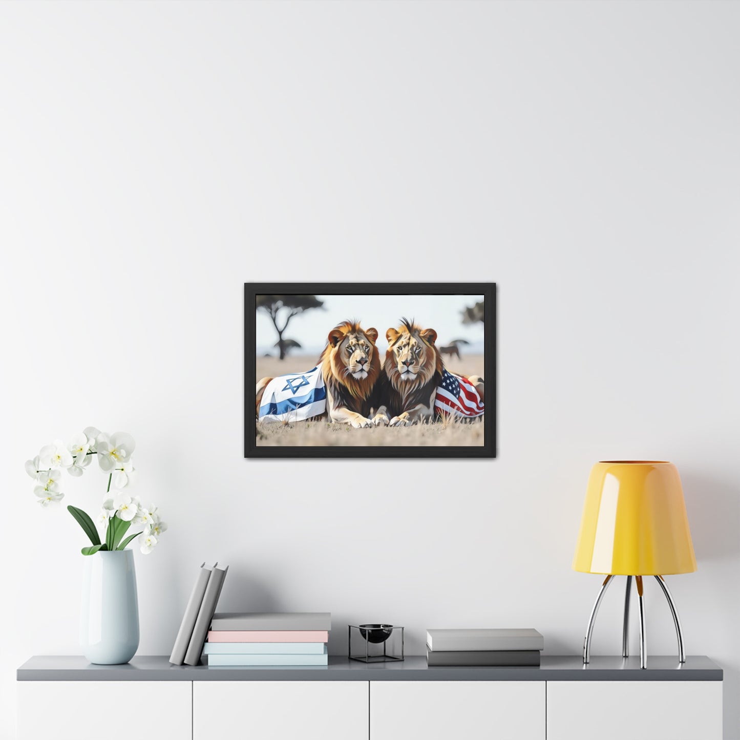 Artistic Framed Posters - America Israel Lions "Guardians of Unity: Lions of America and Israel" Chaia Malana